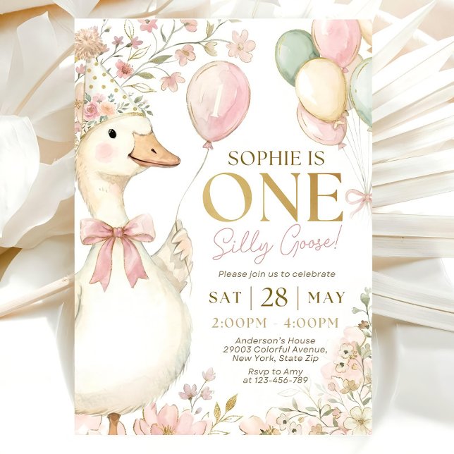 Pink Gingham Silly Goose 1st Birthday Invitation  Einladung (Von Creator hochgeladen)