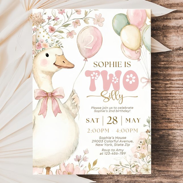 Pink Gingham Silly Goose 2nd Birthday Invitation  Einladung (Von Creator hochgeladen)