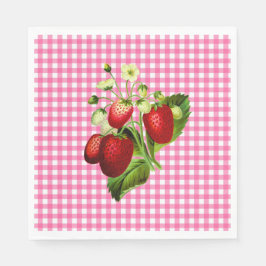 Pink Gingham & Strawberries Lunch Paper Napkin Serviette