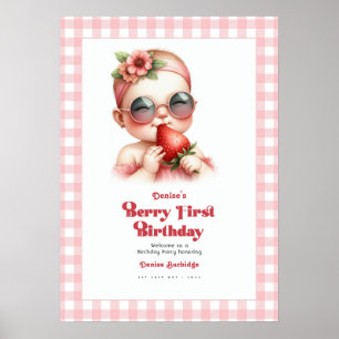Pink Gingham Strawberry Berry 1. Geburtstag Willko Poster