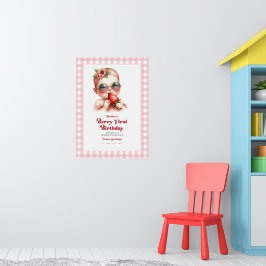 Pink Gingham Strawberry Berry 1. Geburtstag Willko Poster