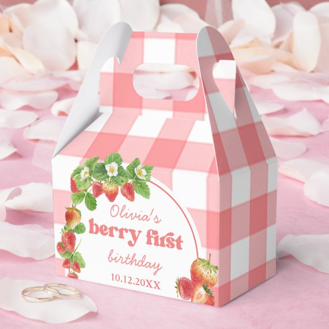 Pink Gingham Strawberry Birthday Geschenkschachtel (Hochzeit)