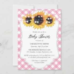 Pink Gingham Sunflower Baby Dusche Einladung