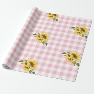 Pink Gingham Sunflower Baby Dusche Geschenkpapier