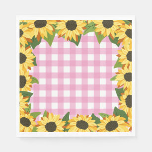 Pink Gingham & Sunflowers Serviette
