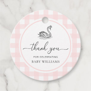 Pink Gingham Swan Baby Dusche Geschenkanhänger