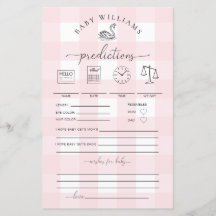 Pink Gingham Swan Baby Predictions Game