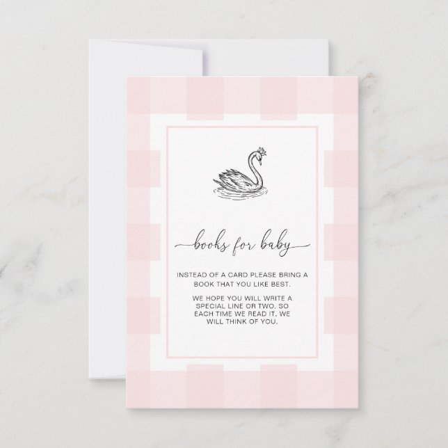 Pink Gingham Swan Books Request Insert Card Einladung (Vorderseite)