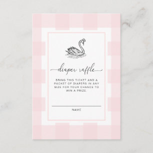Pink Gingham Swan Diaper Raffle Ticket Umschließun Begleitkarte