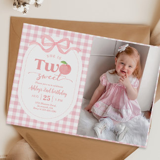 Pink Gingham Sweet Peach 2. Foto Einladung