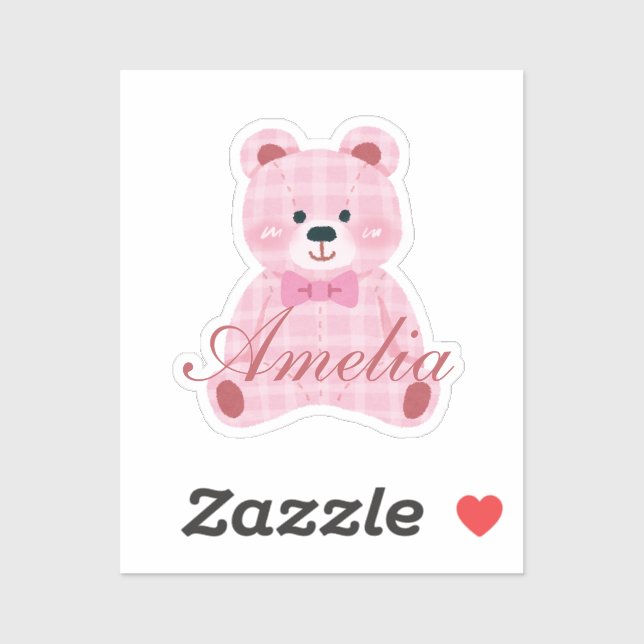 Pink Gingham Teddy Aufkleber (Blatt)