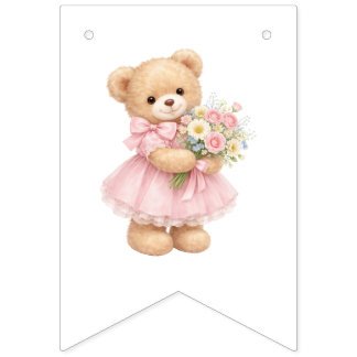 Pink Gingham Teddy Bear Happy Birthday Wimpelkette