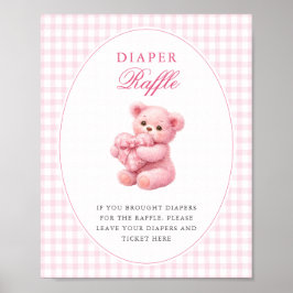 Pink Gingham Teddy Bear Neutral Baby Shower Poster