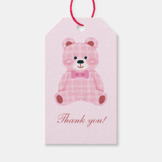 Pink Gingham Teddy Geschenkanhänger