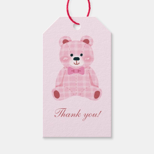 Pink Gingham Teddy Geschenkanhänger (Vorderseite)