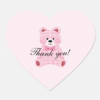 Pink Gingham Teddy Herz-Aufkleber