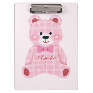 Pink Gingham Teddy Klemmbrett