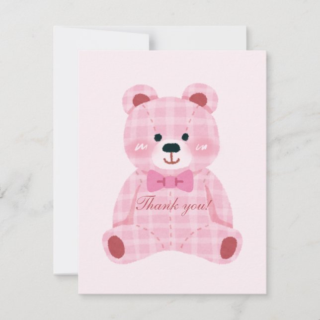 Pink Gingham Teddy Mitteilungskarte (Vorderseite)