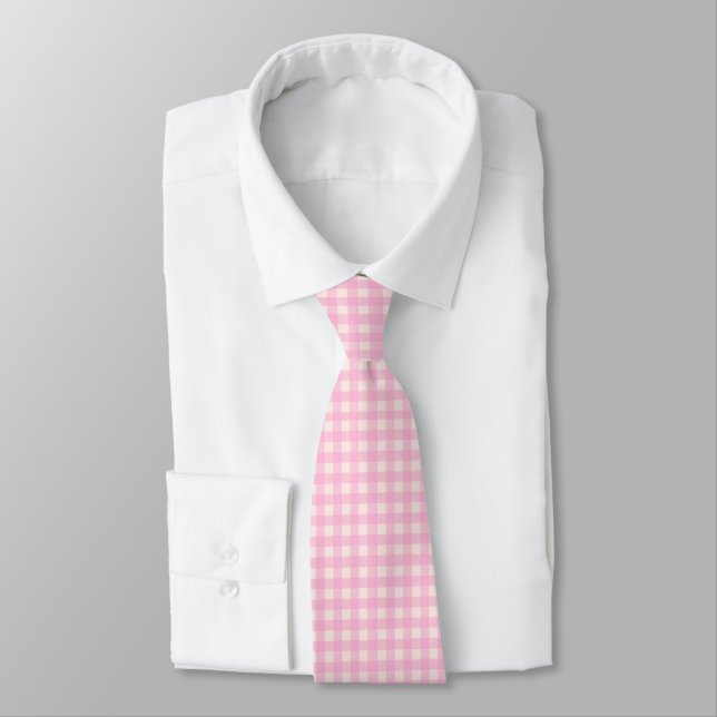 Pink Gingham Teddy Neck Tie Krawatte (Gebunden)