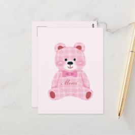 Pink Gingham Teddy Postkarte