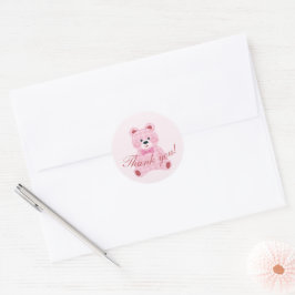 Pink Gingham Teddy Runder Aufkleber