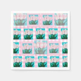 Pink Gingham Tulip Cocktail Napkin Serviette