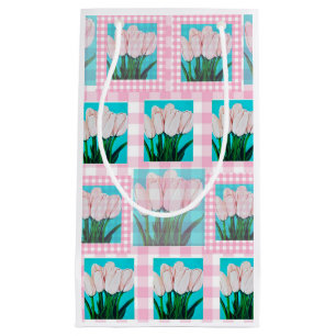 Pink Gingham Tulip Geschenktasche Kleine Geschenktüte