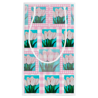 Pink Gingham Tulip Geschenktasche Kleine Geschenktüte