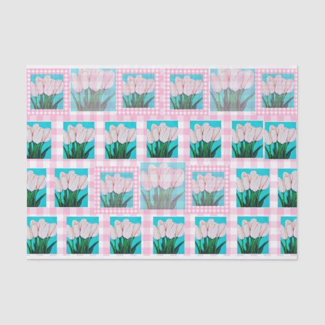 Pink Gingham Tulip Tissue Paper Seidenpapier (Vorderseite)