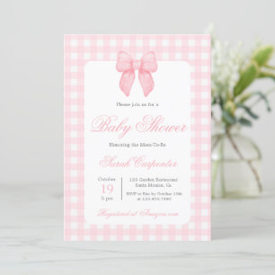 Pink Gingham und Bow Baby Shower Girl Einladung