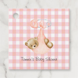 Pink Gingham und eine Niedliche Teddy Bear Girl Ba Geschenkanhänger