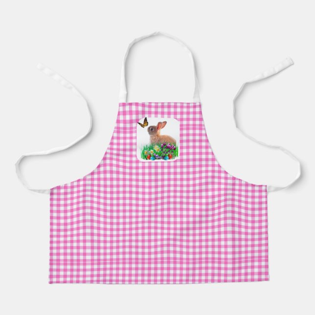 Pink Gingham und Osterbunny All-over Print Schürze (Vorderseite)