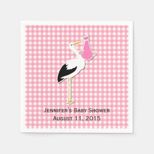 Pink Gingham und Stork Baby Showpaper Napkins Serviette