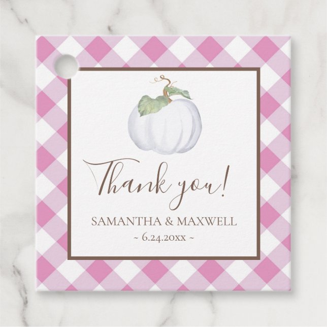 Pink Gingham und White Pumpkin Vielen Dank Geschenkanhänger (Vorderseite)