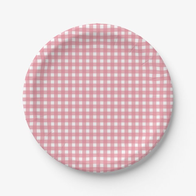 Pink Gingham Western Party Pappteller (Vorderseite)