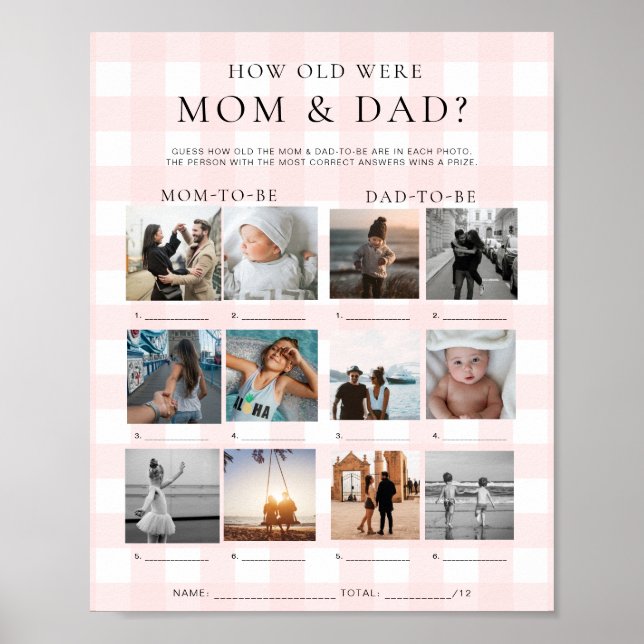 Pink Gingham Wie alt waren Mama und Vater Foto Gam Poster (Vorne)