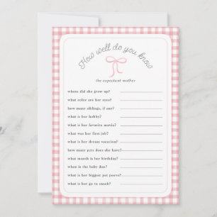 Pink Gingham Wie gut kennen Sie Dusche Game Card? Einladung