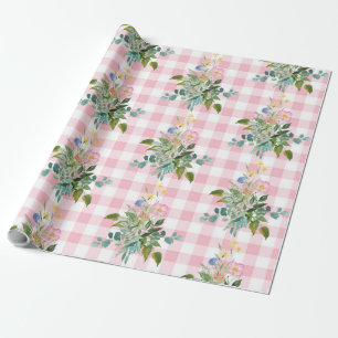Pink Gingham Wildblume Baby Dusche Packpapier