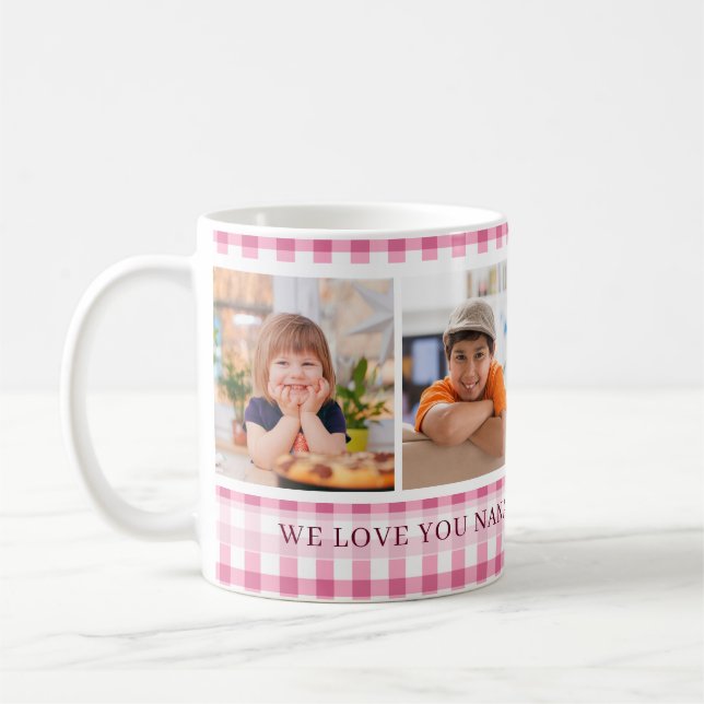Pink Gingham Wir Liebe You Nana 4 Foto Collage Kaffeetasse (Links)