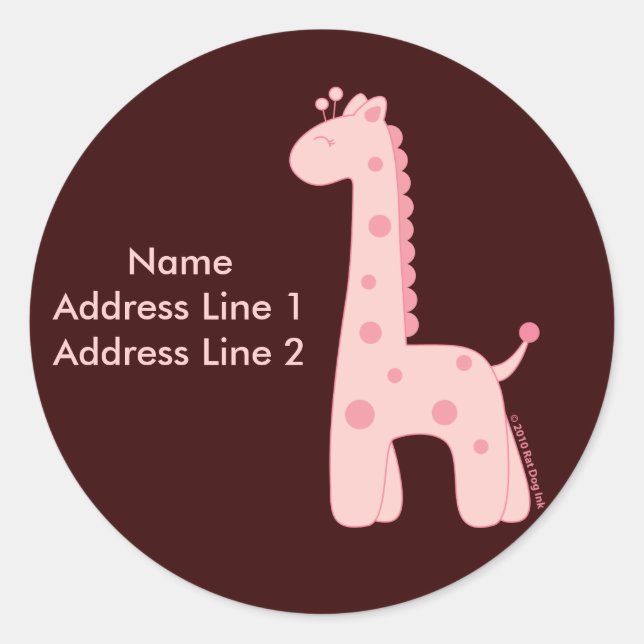 Pink Giraffe-Adressetikett Runder Aufkleber (Vorderseite)