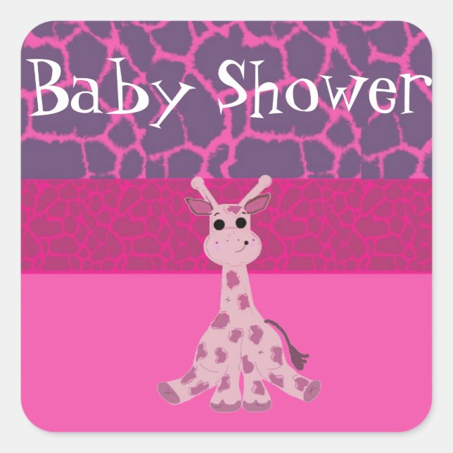 Pink Giraffe Babydusche Quadratischer Aufkleber (Vorderseite)