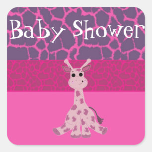 Pink Giraffe Babydusche Quadratischer Aufkleber