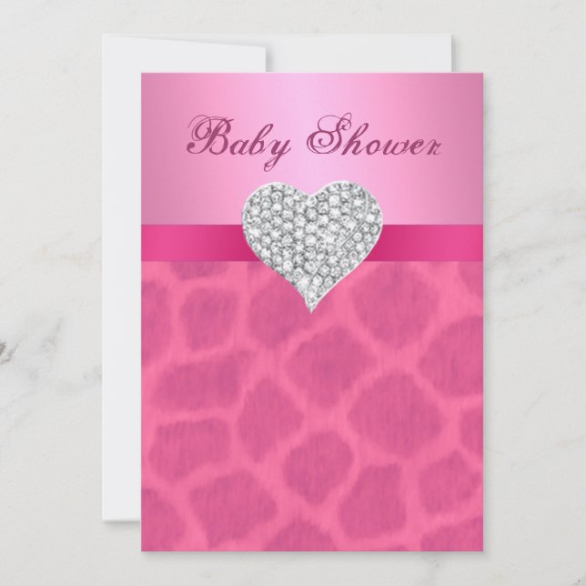 Pink Giraffe Diamond Heart Shower Einladung (Vorderseite)