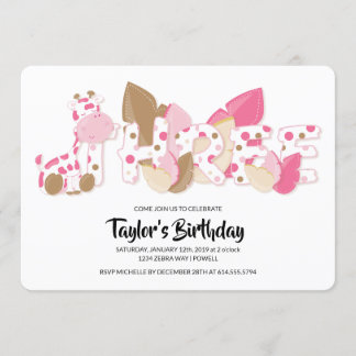 Pink Giraffe Dritte Geburtstagsparty Einladung