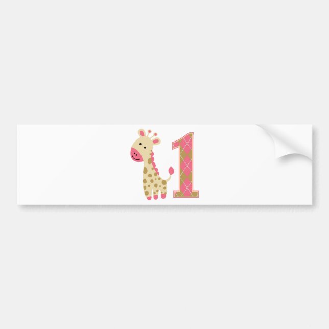 Pink Giraffe Erster Geburtstag Autoaufkleber (Vorne)