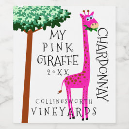 Pink Giraffe Funny Homemade Weinetikett