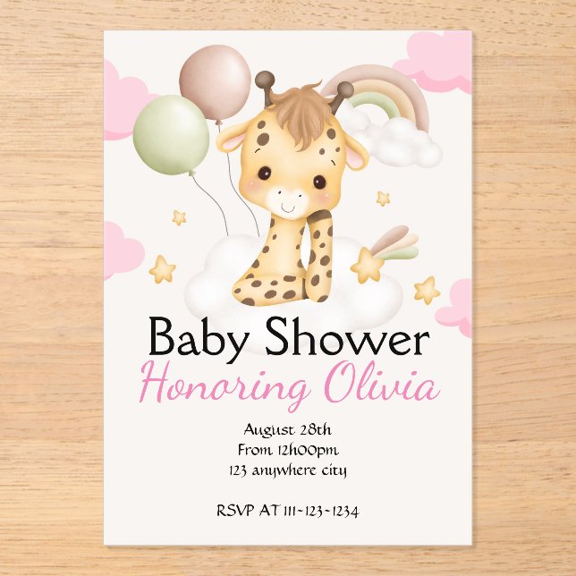 Pink Giraffe Girl BABY SHOWER EINLADUNG (Vorderseite)