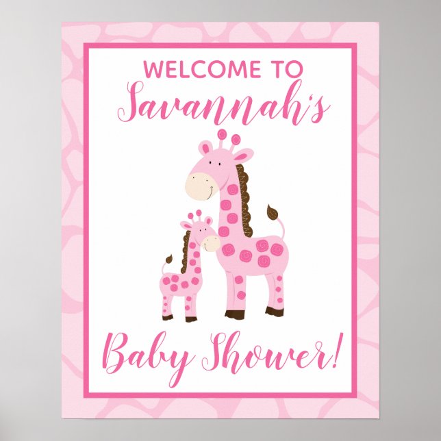 Pink Giraffe Girl Herzlich willkommen im Baby Dusc Poster (Vorne)