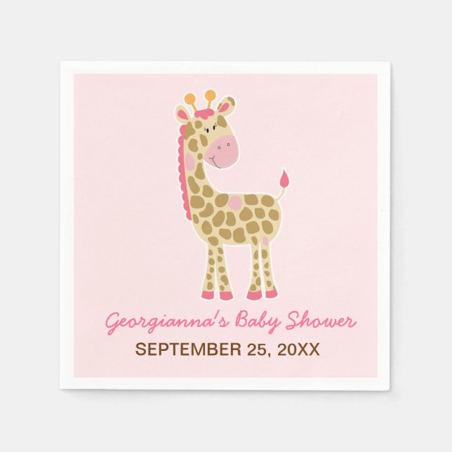 Pink Giraffe individuelle Babydusche Napkin Serviette (Vorderseite)