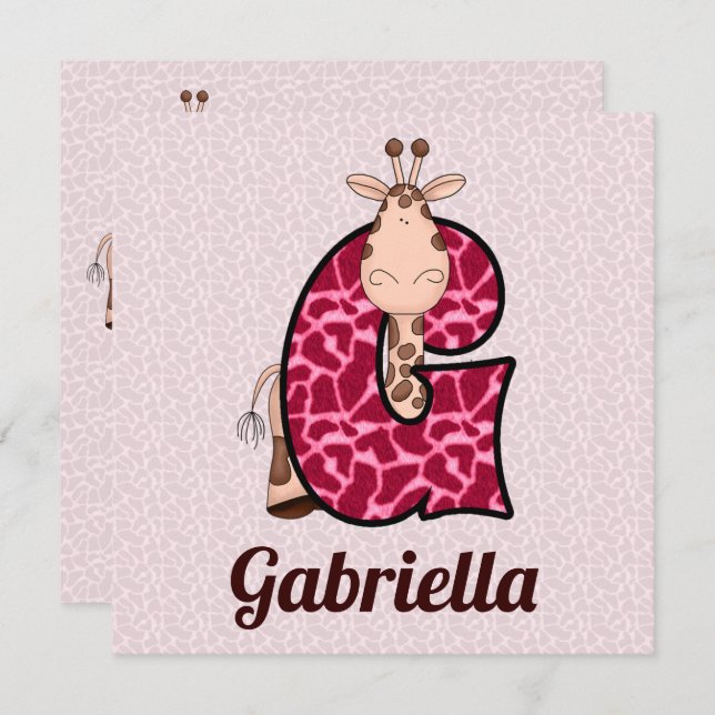 Pink Giraffe Letter G Birthday Party Einladung (Vorne/Hinten)